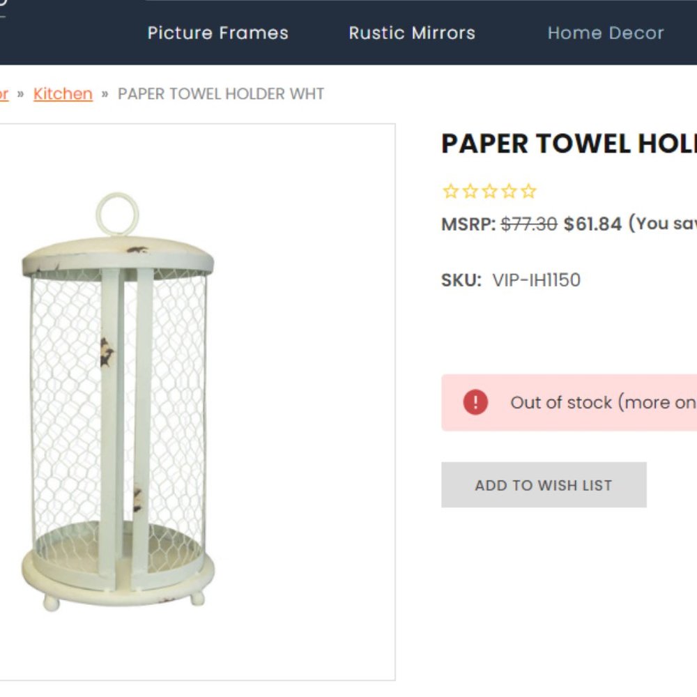 Country Farmhouse Distressed White Chicken Wire Paper Towel Holder - Picture 9 of 9